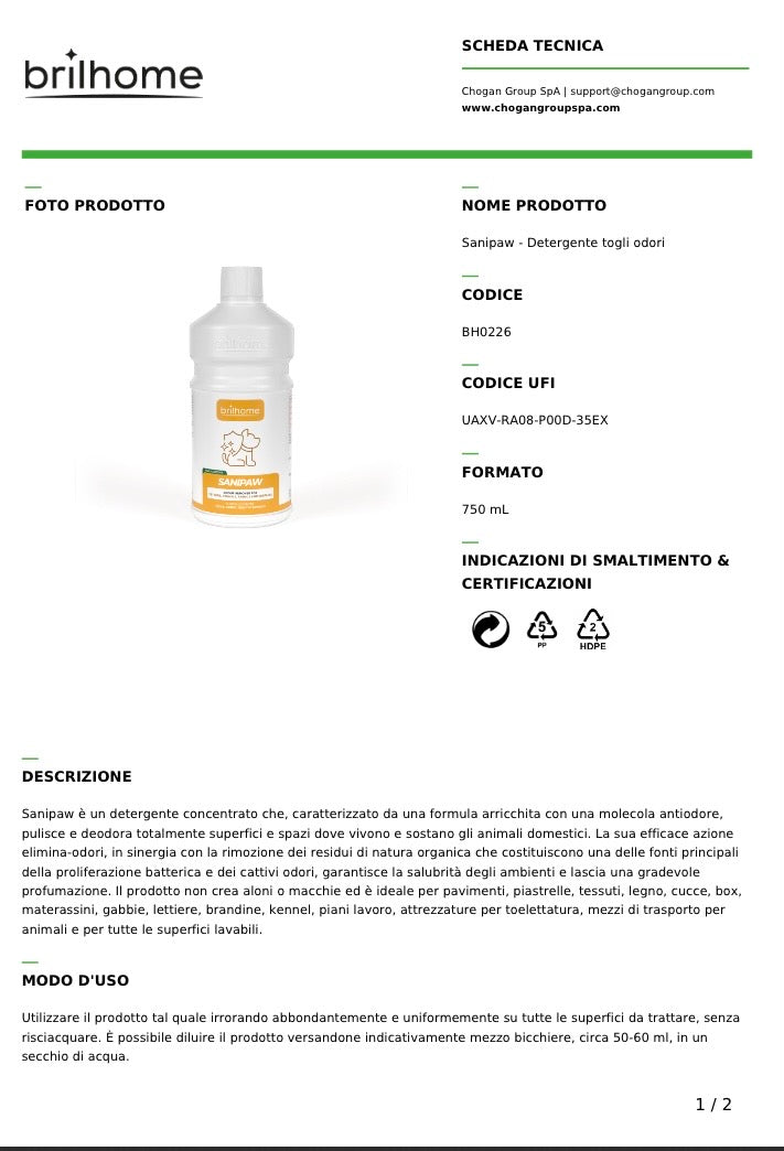 Detergente concentrato antiodore