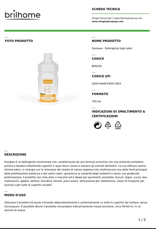 Detergente concentrato antiodore